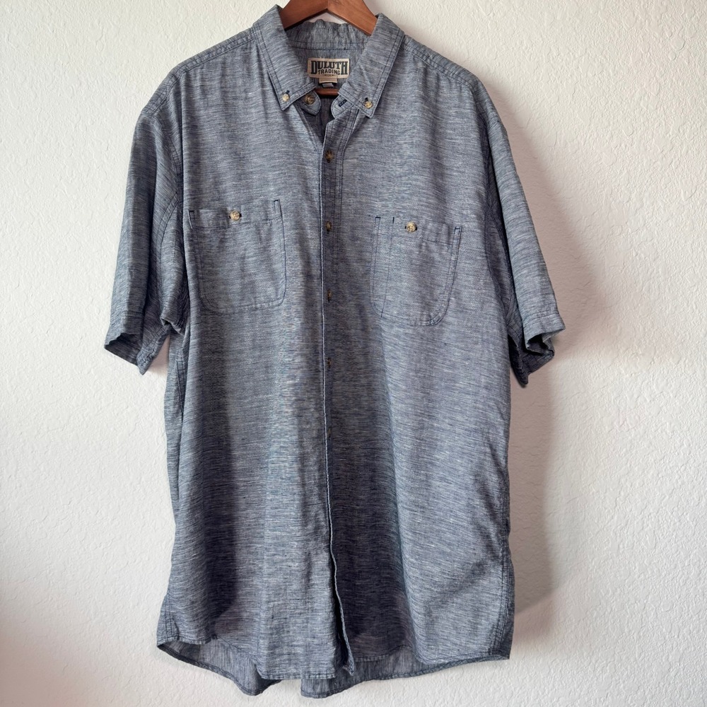 Duluth Trading Co Mens XLT Hemp Organic Cotton Blue Button‎ Down Shirt 3237-30